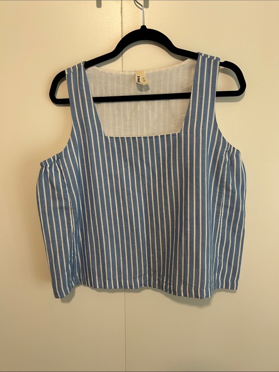 Pact Tops - Pact Blue and White Striped Square-Neck Tank